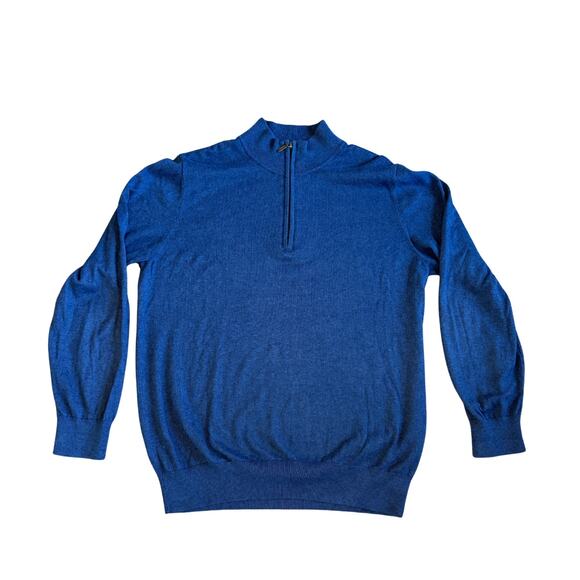 LL Bean Sweater Men Large Blue Cotton Cashmere Blend Quarter Zip - Picture 3 of 6